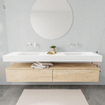 MONDIAZ ALAN 200cm - meuble-bas - chêne blanchi - 2 tiroirs - lavabo suspendu - 2 vasques - 0 trous de robinet - talc SW408523