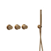 Fortifura Nebbio Ensemble combiné bain - robinet thermostatique - coude mural avec support de douchette - flexible de douche lisse - barre de douchette - Remplissage-vidage de baignoire - laiton brossé PVD (or) SW1238072