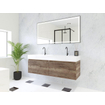 HR Matrix ensemble meuble de salle de bain 3d 140cm 2 tiroirs sans poignée avec bandeau couleur charleston avec vasque kube 2 trous de robinetterie blanc SW857142
