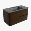 Mondiaz CIRO-DLUX Meuble de salle de bains - 90x45x50cm - Lavabo solid surface Lava - 1 vasque au milieu - 1 trou de robinet - 2 tiroirs - Noyer SW1530138
