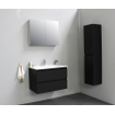 Basic Bella Meuble salle de bains avec lavabo acrylique Blanc avec armoire toilette 2 portes gris 80x55x46cm 1 trou de robinet Noir mat SW491913