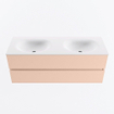 Mondiaz VICA ensemble de meuble de salle de bain - 130cm - meuble sous-vasque rosee - 2 tiroirs - lavabo moon double - sans trous de robinet - version haute de 60cm - talc SW1080365