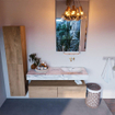 MONDIAZ ALAN - DLUX Ensemble de meuble de salle de bains - 130cm - meuble bas - chêne blanchi - 2 tiroirs - lavabo suspendu - vasque à droite - 0 trous de robinet - Glace SW808848