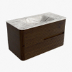 Mondiaz CIRO-DLUX Badkamermeubelset - 90x45x50cm - Solid surface wastafel Glace - 1 wasbak Midden - 1 kraangat - 2 lades - Walnut SW1530236
