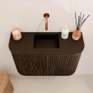 Mondiaz JOYA 63.2cm meuble de salle de bains - arrondi gauche et droite couleur Walnut - Vasque FAYE position Milieu Sans trou de robinet couleur Urban SW1421383