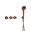 Fortifura Nebbio Ensemble combiné bain - robinet thermostatique - coude mural avec support de douchette - flexible de douche métallique - douchette ronde - Remplissage-vidage de baignoire - cuivre brossé PVD (cuivre) SW1238062