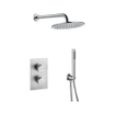 Fortifura Calvi Ensemble de douche encastré pluie - thermostatique - bras mural - pomme de tête 30cm - douchette à main barre - flexible de douche métal - inox brossé PVD SW1412048