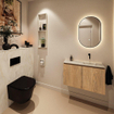 MONDIAZ TURE-DLUX Meuble toilette - 80cm - Washed Oak - EDEN - vasque Ostra - position droite - sans trou de robinet SW1105135