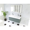 HR Matrix ensemble de meubles de salle de bain 3d 120cm 1 tiroir sans poignée avec bandeau de poignée en couleur petrol matt avec vasque kube 2 trous de robinetterie blanc SW857113