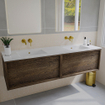 Saniclass Holz Frame Meuble de salle de bains - 160x45x40cm - 2 tiroirs - Chêne charcoal SW1420779