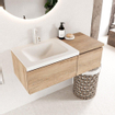 Mondiaz bukla ensemble de meubles de salle de bain 100x45x34cm 1 trou pour robinetterie lavabo à gauche surface solide talc sans poignée 2 tiroirs avec softclose mélamine chêne lavé SW704733