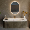 Mondiaz KURVE-DLUX Ensemble meuble de salle de bains - 130x46x40cm - 1 tiroir - 2 portes - lavabo solid surface - milieu - 1 trou de robinet - Shadow SW1414341