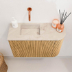 Mondiaz JOYA-DLUX 61.6cm toiletmeubel - ronding rechts kleur Oak - Wastafel FAYE positie Links Zonder kraangat kleur Frappe. SW1421915