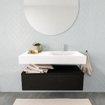 MONDIAZ ALAN 100cm - meuble bas - urban - 1 tiroir - lavabo suspendu - vasque à droite - 1 trou de robinet - talc SW408611