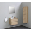 Basic Bella Meuble salle de bains avec lavabo céramique Blanc 60x55x46cm 1 trou de robinet avec miroir et éclairage Chêne SW491782