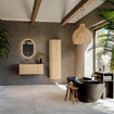 MONDIAZ KURVE-DLUX Meuble de salle de bains 95 cm avec module 25 R couleur Oak avec 1 tiroir et 1 porte. Lavabo BIG SMALL gauche sans trou de robinet couleur Lava. SW1138121