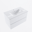 MONDIAZ VICA 80cm badmeubel onderkast Talc 2 lades. Wastafel DENIA midden 1 kraangat, kleur Glanzend Wit. SW1381830