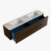 Mondiaz CIRO-DLUX Meuble de salle de bains - 190x45x50cm - Plan vasque solid surface Frappe - 2 vasques Double - sans trous de robinet - 4 tiroirs - Noyer SW1530257