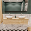 ENSEMBLE DE MEUBLE MONDIAZ LUSH - 150 cm - 1 tiroir - lavabo BARCO - 2 vasques - 2 trous de robinet - chêne blanchi SW409569