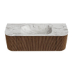 MONDIAZ KURVE-DLUX 130cm Meuble salle de bain avec module 25 G et D - couleur Walnut - 1 tiroir - 2 portes - vasque BIG SMALL centre - sans trou de robinet - couleur Glace SW1138080