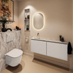 MONDIAZ TURE-DLUX Meuble de toilettes 120 cm Linen. Lavabo EDEN Glace position gauche. Sans trou de robinet. SW1103362