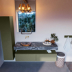 Mondiaz ALAN-DLUX Ensemble de meuble - 150cm - meuble Army mat - 2 tiroirs - Lavabo Cloud Lava suspendu - vasque Gauche - 0 trous de robinet SW808444