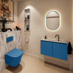 MONDIAZ TURE-DLUX Meuble toilette - 80cm - Jeans - EDEN - vasque Glace - position centrale - 1 trou de robinet SW1103311