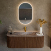 MONDIAZ KURVE-DLUX Meuble de salle de bains 120 cm arrondi Gauche + Droite couleur Walnut avec 1 tiroir et 2 portes. Lavabo BIG SMALL Milieu 1 trou de robinet Oza. SW1432718