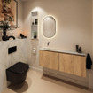 MONDIAZ TURE-DLUX Meuble de WC 120 cm Washed Oak. Lavabo EDEN Opalo position gauche. Sans trou de robinet. SW1104636