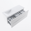 MONDIAZ VICA meuble sous lavabo 120cm Talc 2 tiroirs. Lavabo CLOUD gauche sans trou de robinet, couleur Talc. SW1381896