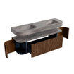 MONDIAZ THOR-DLUX 160cm badmeubel ronding links + rechts kleur Walnut met 1 lade en 2 deuren. Vrijhangende wastafel CLOUD Dubbel zonder kraangat kleur Oza. SW1465298