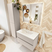 Mondiaz VICA ensemble de meuble de salle de bain - 80cm - meuble sous-vasque lin - 2 tiroirs - lavabo denia milieu - 1 trou de robinet - couleur Blanc Brillant - miroir LED - version XL 60cm haut SW1091939