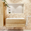 MONDIAZ VICA 120cm badmeubel onderkast Washed Oak 2 lades. Wastafel CLOUD dubbel zonder kraangat, kleur Talc. SW1381908