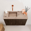 Mondiaz JOYA-DLUX 60cm toiletmeubel - kleur Walnut - Wastafel FAYE positie Links Zonder kraangat kleur Arena. SW1424329