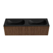 MONDIAZ KURVE 150cm Meuble salle de bain - couleur Walnut - 2 tiroirs - vasque BIG SMALL double - 2 trous de robinet - Urban SW1138548