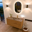 Mondiaz CIRO-DLUX Badkamermeubelset - 110x45x50cm - Solid surface wastafel Sombra - 1 wasbak Rechts - 1 kraangat - 2 lades - Oak SW1531226