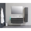 Basic Bella Meuble avec lavabo acrylique 2 trous de robinet 120x55x46cm avec armoire toilette à 2 portes gris Anthracite mat SW398164