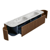 MONDIAZ KURVE-DLUX 200cm Meuble salle de bain avec module 25 G et D - couleur Walnut - 2 tiroirs - 2 portes - vasque STOR SMALL double - sans trou de robinet - couleur Glace SW1138073