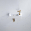 FugaFlow Efficiente Pietra Ensemble lave-mains - 37.5x18.5x9 cm - céramique - trou de robinet à droite - robinet de lave-mains en laiton brossé - bonde de vidage - siphon extra-plat - blanc brillant SW1442191