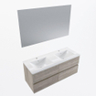 Mondiaz VICA ensemble de meuble de salle de bain - 120cm - meuble sous-vasque marron clair gris - 4 tiroirs - lavabo denia double - 2 trous de robinet - couleur Blanc Brillant - miroir LED - version XL 60cm de haut SW1092057