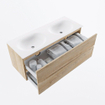 MONDIAZ VICA meuble sous lavabo 120cm Chêne blanchi 2 tiroirs. Lavabo MOON double 2 trous de robinet, couleur Talc. SW1381936