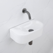 QeramiQ Fuente Ensemble de Lavabo - 40x21.5x12cm - lisse - demi-rond - céramique - ensemble de robinet gunmetal - bouchon de vidange - siphon abaissé - blanc brillant SW1233114