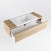 Mondiaz BUKLA Ensemble de meuble salle de bain - 120x45x34cm - 0 trous de robinet - lavabo centré - solid surface - Talc - sans poignée - 1 tiroir - Mélamine - Chêne blanchi SW704730