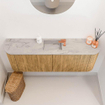 Mondiaz JOYA-DLUX 113.2cm toiletmeubel - ronding links en rechts kleur Oak - Wastafel FAYE positie Midden 1 kraangat kleur Glace. SW1422020