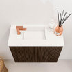 Mondiaz JOYA 50cm meuble de salle de bains - couleur Walnut - Vasque FAYE position Gauche 1 trou de robinet couleur Talc. SW1421228