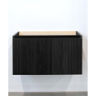 Adema Holz Ensemble de meuble - 120cm - 2 vasques en céramique Blanc - 2 trous de robinet - 1 tiroir - avec armoire de toilette - Chocolate (Noir) SW857553