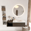 MONDIAZ BUKLA Meuble de salle de bains 120 cm avec module ouvert 40 couleur Dark Brown avec 1 tiroir. Lavabo CLOUD à droite 0 trous de robinet couleur Talc. SW1382088