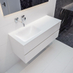 ENSEMBLE DE MEUBLE MONDIAZ VICA - 120cm - 2 tiroirs - lavabo Cloud gauche - 0 trous de robinet - solid surface talc SW409761