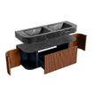 MONDIAZ THOR-DLUX 130cm meuble de salle de bains arrondi gauche + droite couleur Ruby avec 1 tiroir et 2 portes. Vasque suspendue CLOUD Double 2 trous de robinet couleur Lava. SW1463702
