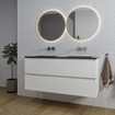 Saniclass Chaci Ensemble meuble de salle de bains - 120x46x55cm - lavabo céramique noir - 2 vasques - sans trous de robinetterie - 2 tiroirs - blanc mat SW809398